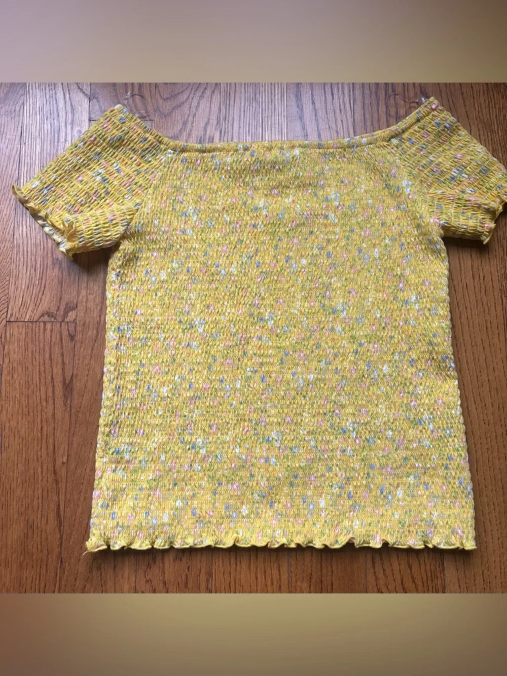 Art Class Yellow Girls Smocked Off-Shoulder Girls 14-16 Ruffle Sleeve Stretch